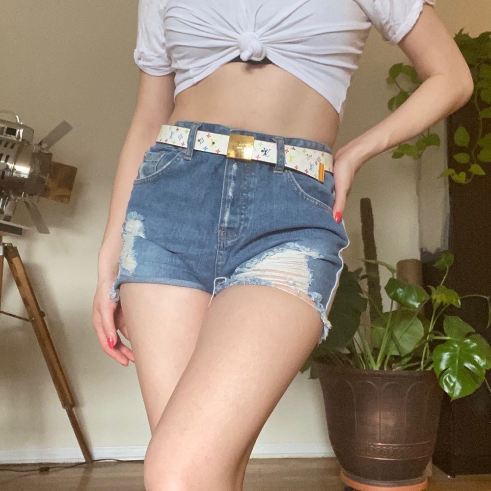 One Teaspoon Color Block Denim Cutoff Shorts